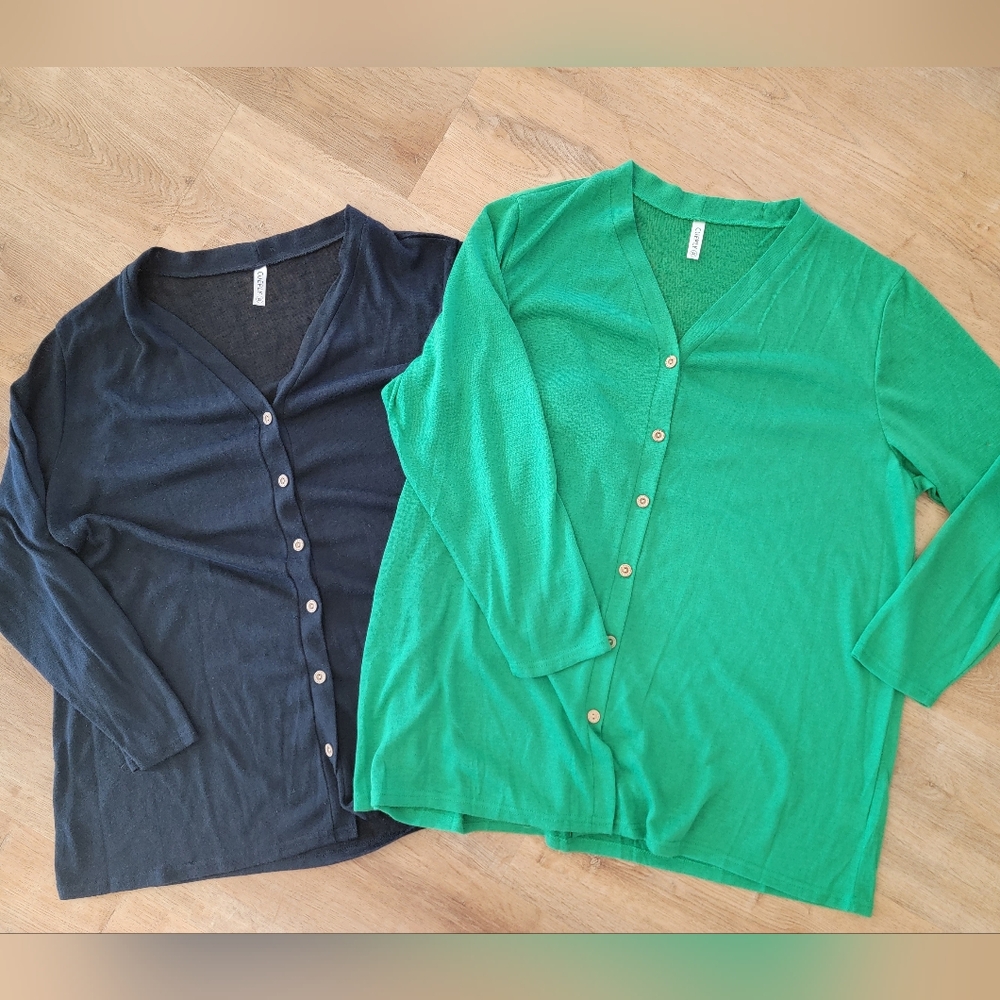 Green and Navy Button-Down Lightweight Cardigans